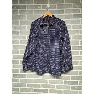 Land End Womens No Iron‎ Supima Navy Polka Dots Button Down Shirt Size 24W